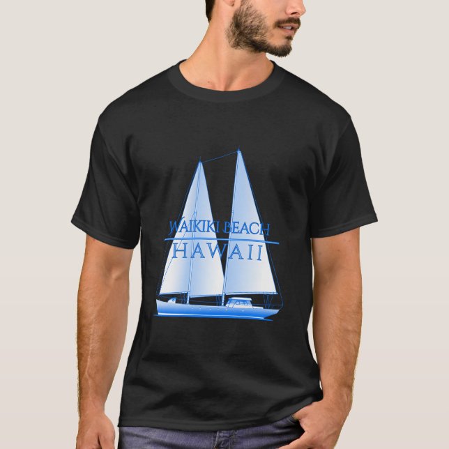 Waikiki Beach Hawaii Nautical Sailing Sailor T-Shirt (Vorderseite)