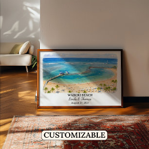 Waikiki Beach Hawaii Poster, Aquarell, Honolulu Poster