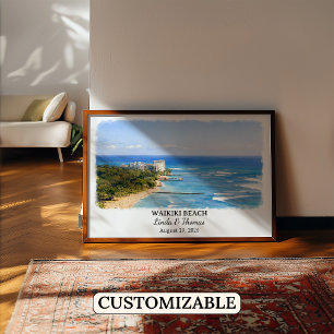 Waikiki Beach Hawaii Poster, Aquarell, Honolulu Poster