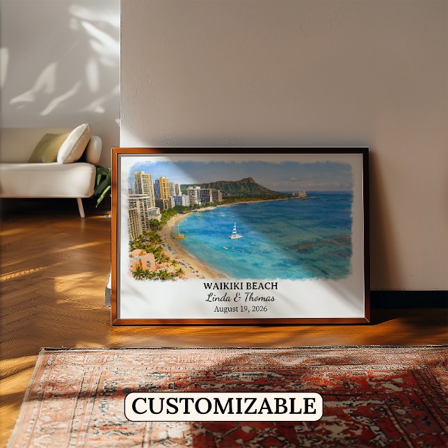 Waikiki Beach Hawaii Poster, Watercolor, Honolulu Poster (Von Creator hochgeladen)