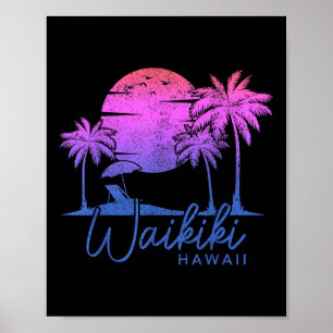 Waikiki Beach Hawaii Surf Vintag Sunset Surfer Poster