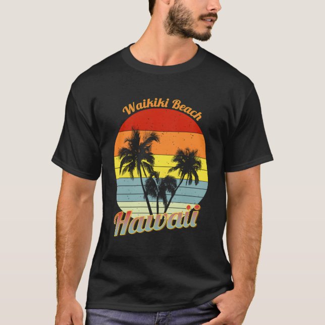Waikiki Beach Hawaii Tropical Palm Trees Vacation T-Shirt (Vorderseite)