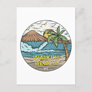 Waikiki Beach Hawaii Vintag Postkarte