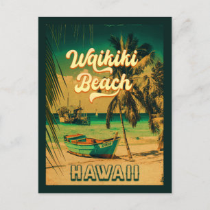 Waikiki Beach Hawaii Vintage Palmen Souvenir Postkarte
