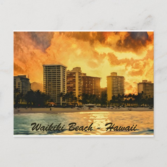Waikiki Beach Honolulu Hawaii Postcard Postkarte (Vorderseite)