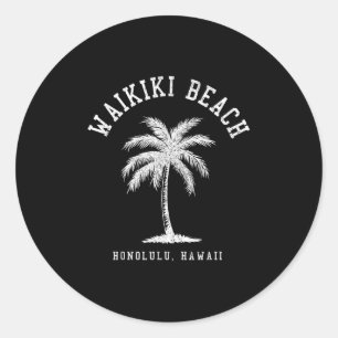 Waikiki Beach Honolulu Hawaii Vintage Hawaiianisch Runder Aufkleber