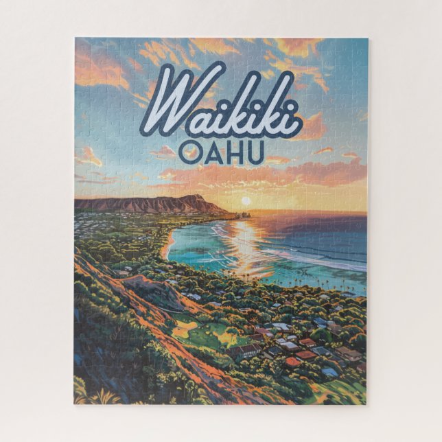 Waikiki Beach Honolulu Oahu Hawaii Retro Puzzle (Vertikal)