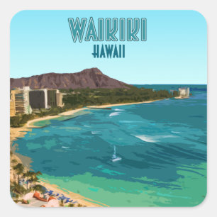 Waikiki Beach Honolulu Oahu Hawaii Vintag Quadratischer Aufkleber