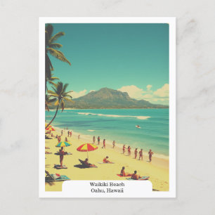 Waikiki Beach, Oahu, Hawaii Reise Vintage Postkarte