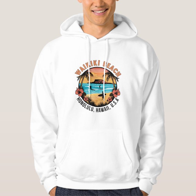 Waikiki Beach Retro Vignette Hoodie (Vorderseite)