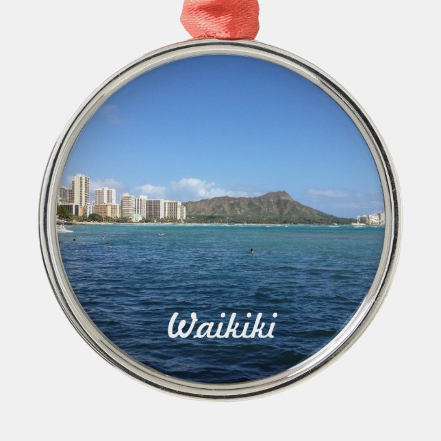Waikiki Beach Silbernes Ornament (Vorne)
