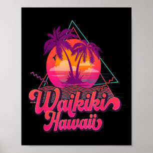 Waikiki Beach Vacation Hawaii Surf Sunset Surfer R Poster