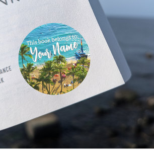 Waikiki"Dieses Buch gehört zu" individuell anpassb Runder Aufkleber
