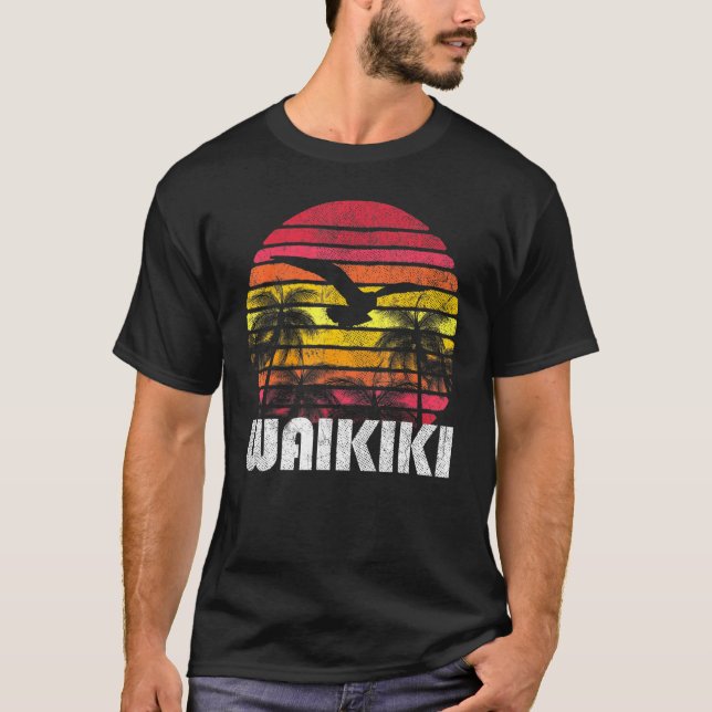 Waikiki Hawaii 70er 80er Surf Surfstrand T-Shirt (Vorderseite)