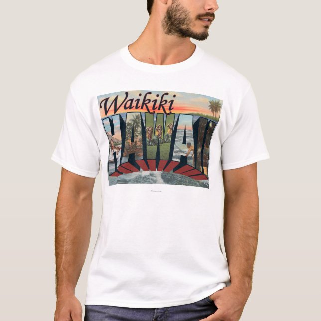 Waikiki, Hawaii - große Buchstabe-Szenen T-Shirt (Vorderseite)