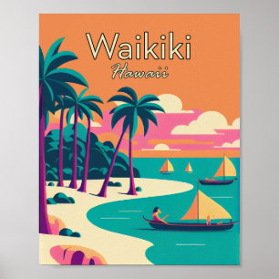 Waikiki Hawaii Minimalistisch Vintag Art Poster