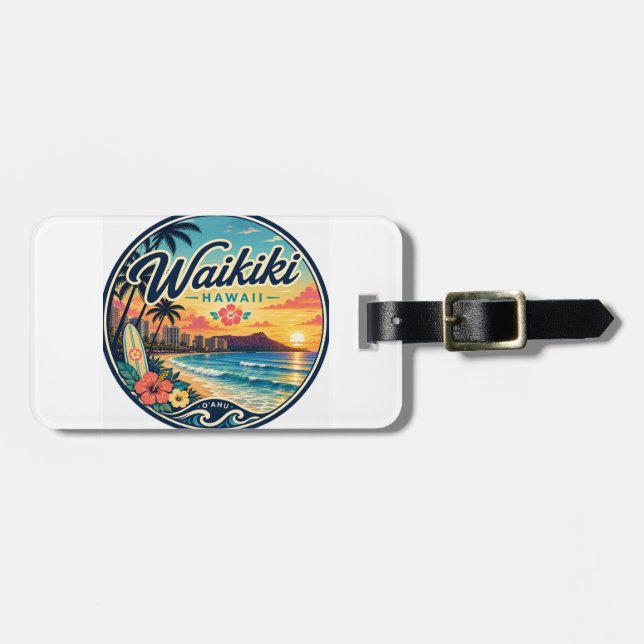 Waikīkī Hawaii Retro-Reise-Logo  Gepäckanhänger (Vorderseite horizontal)
