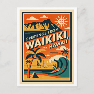 Waikiki Hawaii Retro Reise Postkarte
