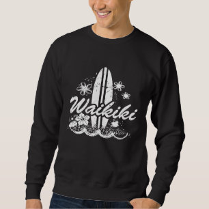 Waikiki Hawaii Strand mit Surfboard abgenutzt Sweatshirt