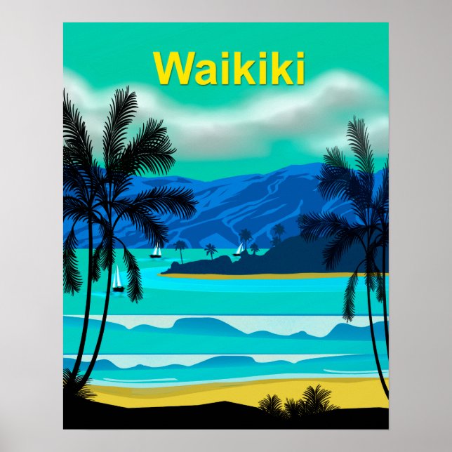 Waikiki Hawaii Travel Poster (Vorne)