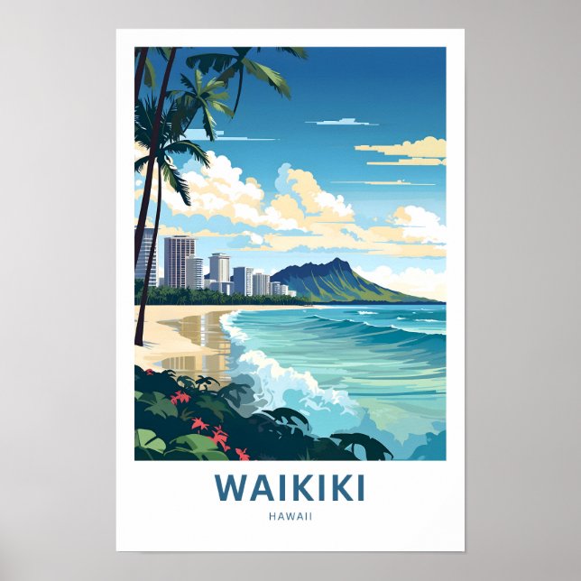 Waikiki Hawaii Travel Print Poster (Vorne)
