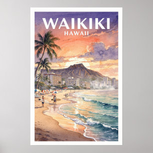 Waikiki Hawaii Vintage Reise Poster