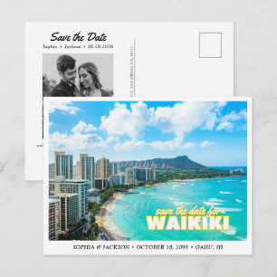 Waikiki-Hochzeit Save-the-Date Skyline-Postkarte Postkarte