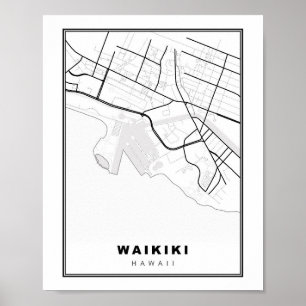 Waikiki Honolulu Karte Poster
