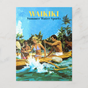 Waikiki, Sommerwassersport, Vintage-Reise Postkarte