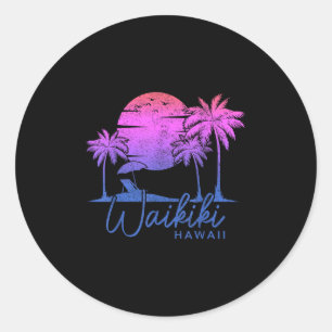 Waikiki-Strand Hawaii Surf Vintage Sonnenuntergang Runder Aufkleber