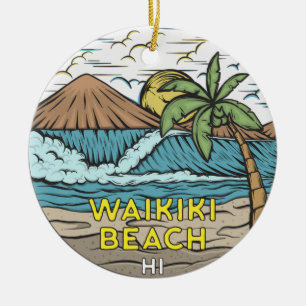 Waikiki-Strand Hawaii Vintage Keramik Ornament