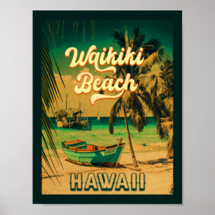 Waikiki-Strand Hawaii Vintage-Palmen Souvenir Poster