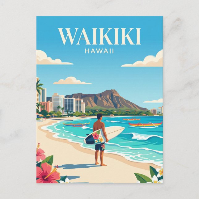 Waikiki-Strand, Honolulu Hawaii Postkarte (Vorderseite)