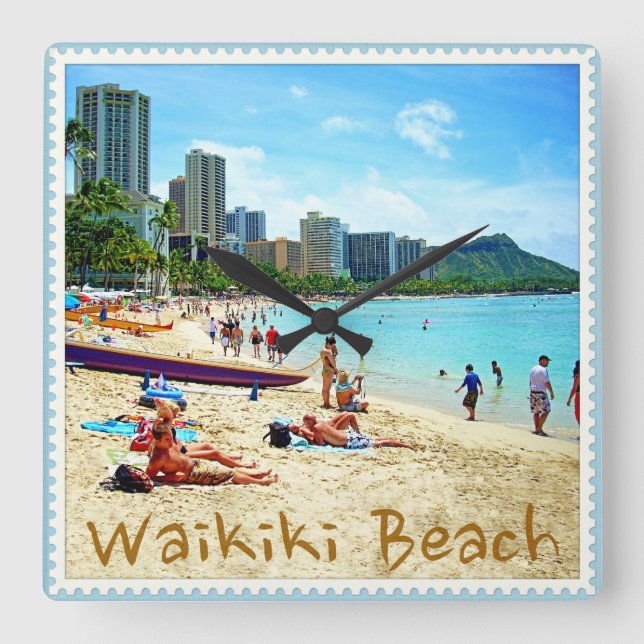 Waikiki Strand-Uhr Quadratische Wanduhr (Vorderseite)