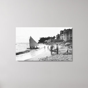 Waikiki Strand und Boote Honolulu Leinwanddruck