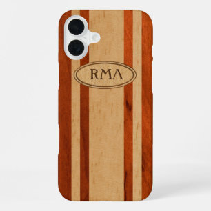 Waikokos Hawaiian Faux-Holz-Surfbrett-Monogramm iPhone 16 Plus Hülle