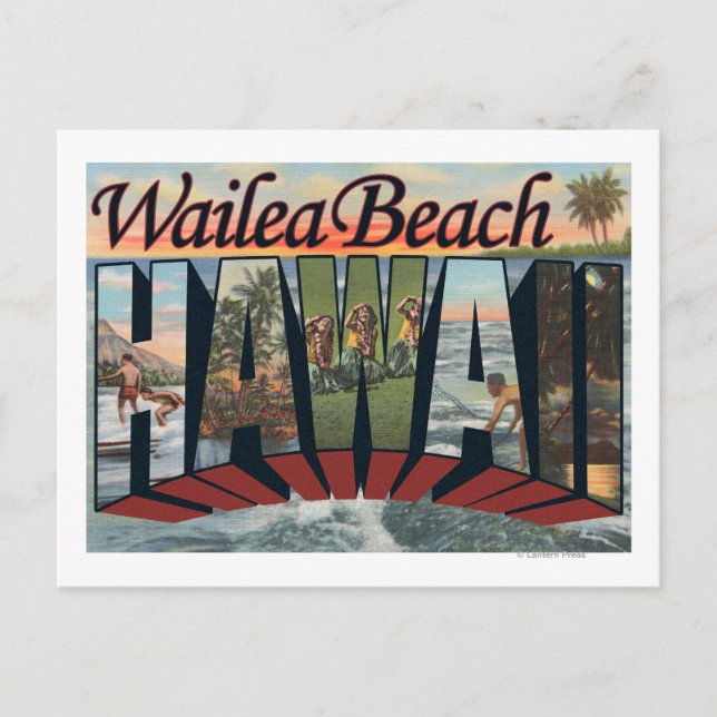 Wailea Beach, Hawaii - Große Briefmarkenszenen Postkarte (Vorderseite)