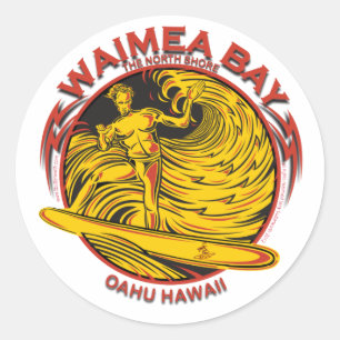 WAIMEA BUCHT-HAWAII-SURFEN RUNDER AUFKLEBER