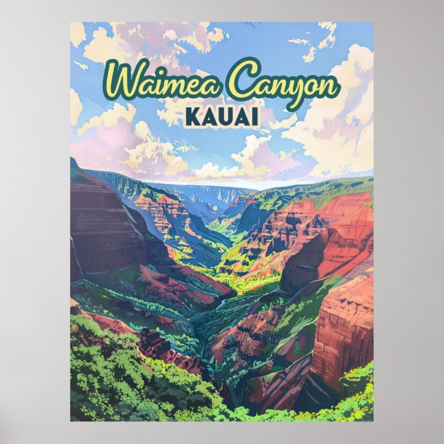 Waimea Canyon Kauai Hawaii Landscape Retro Poster (Vorne)