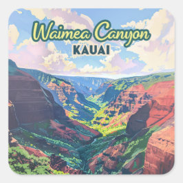 Waimea Canyon Kauai Hawaii Landscape Retro Quadratischer Aufkleber