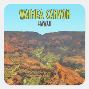 Waimea Canyon Kauai Hawaii Vintage Travel Quadratischer Aufkleber