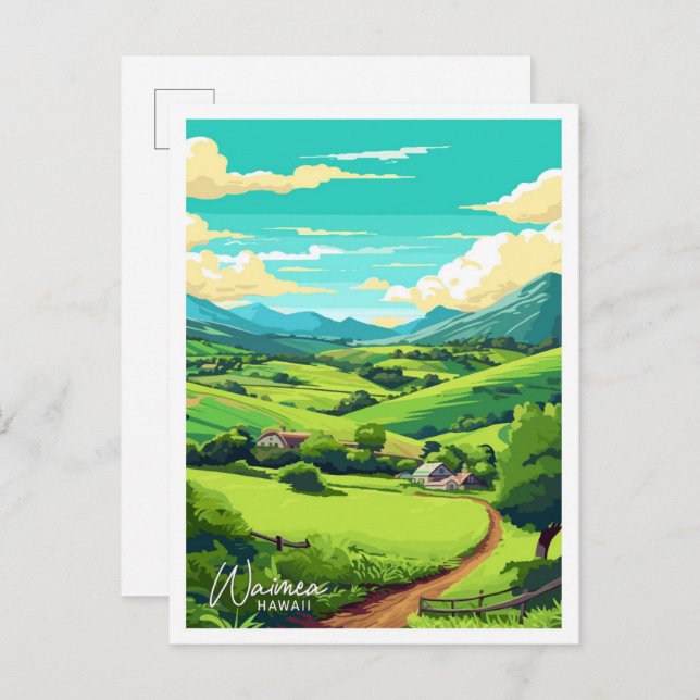 Waimea Hawaii Travel Vintag Illustration Postkarte (Vorne/Hinten)