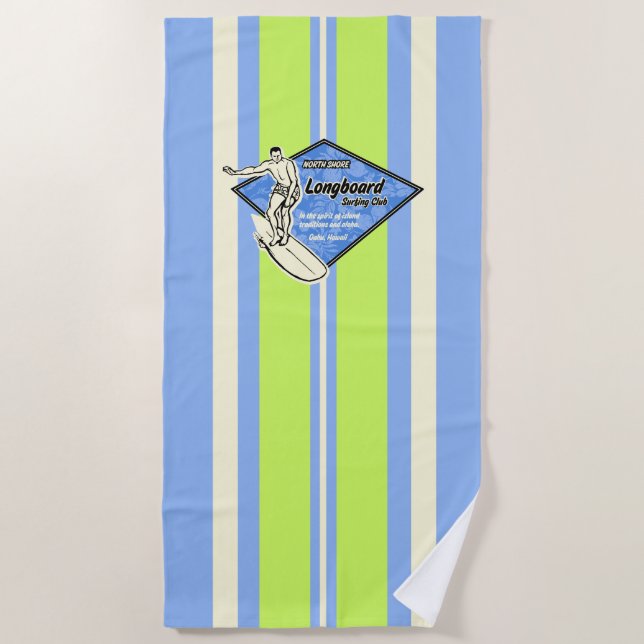 Waimea Striped Surfboard Hawaiian Surfer - Blau Strandtuch (Vorderseite)