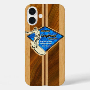 Waimea Surfboard Hawaiian Imitats Koa Wood Blue  iPhone 16 Plus Hülle
