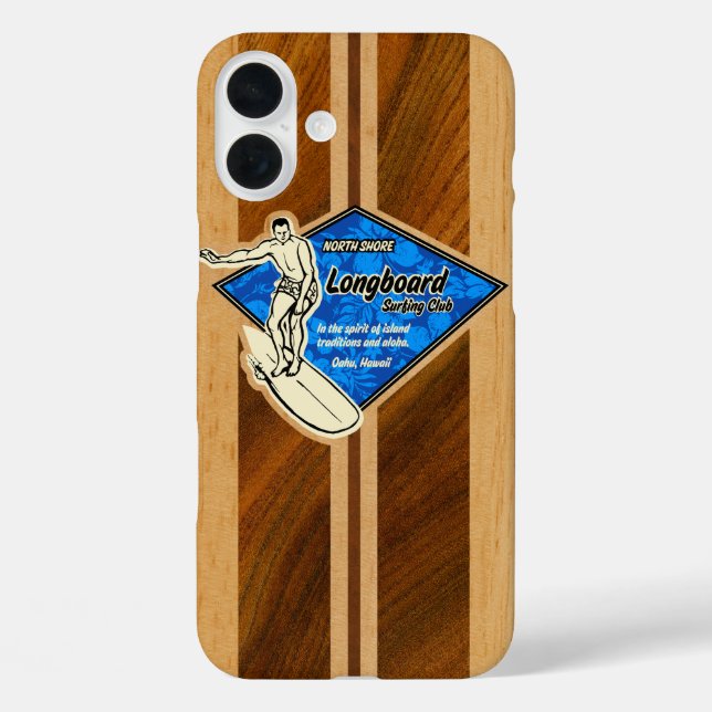 Waimea Surfboard Hawaiian Imitats Koa Wood Blue  Case-Mate iPhone Hülle (Rückseite)