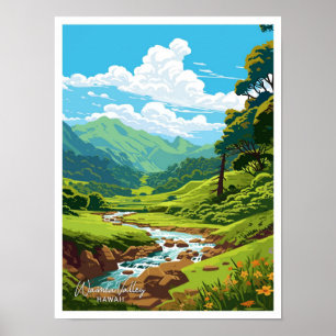 Waimea Valley Hawaii Reisen Vintage Illustration Poster