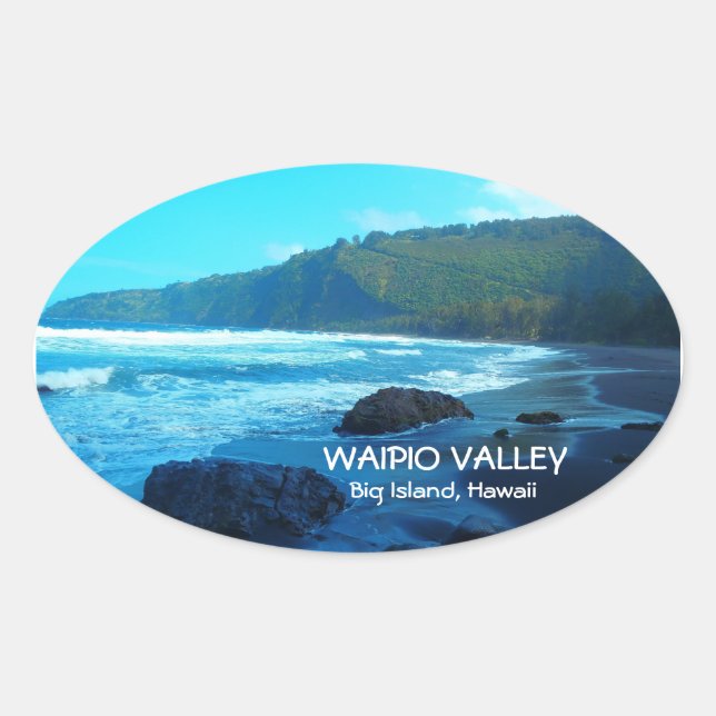 Waipio Valley Big Island Hawaii landschaftliche Au Ovaler Aufkleber (Vorderseite)