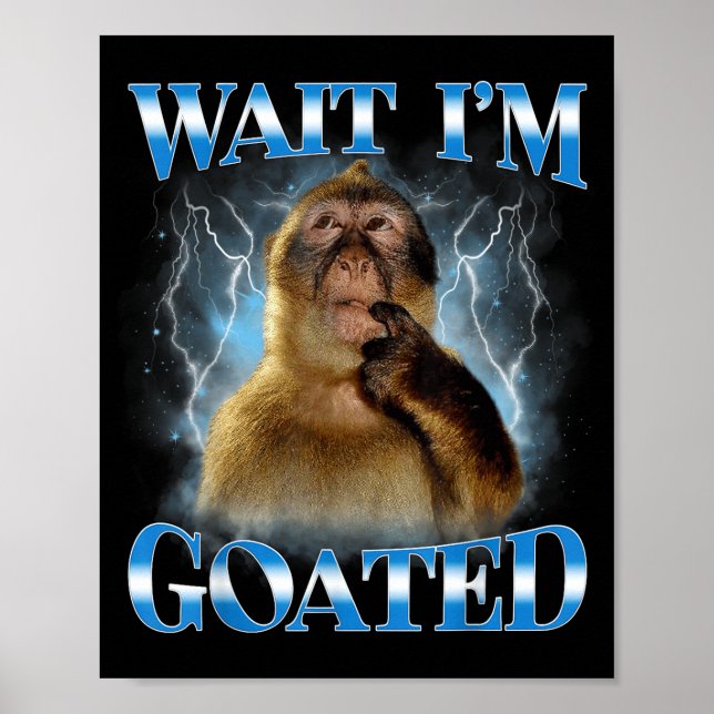 Wait I'm Goated Funny Thinking Monkey Meme Brainro Poster (Vorne)