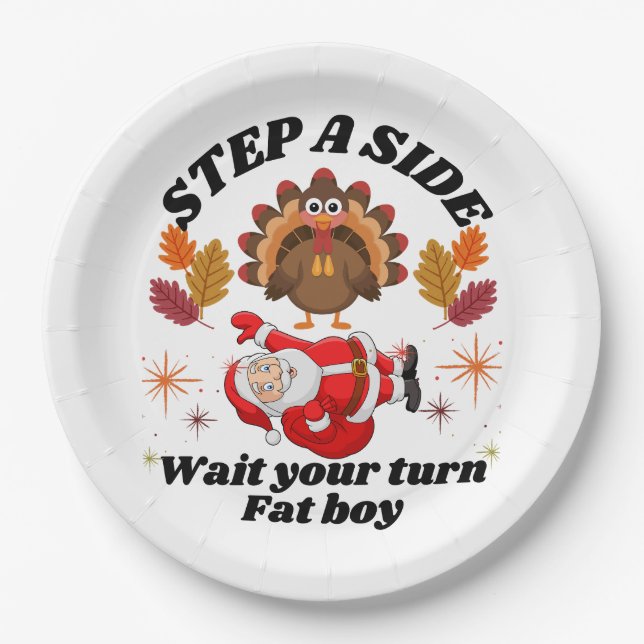 Wait Your Turn Fat Boy Funny Thanksgiving  Pappteller (Vorderseite)