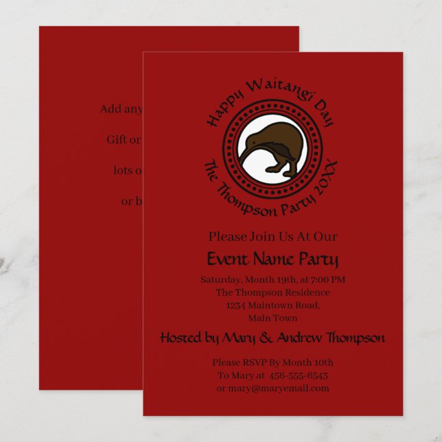 Waitangi Day kann Text bearbeiten Neuseeland Einladung (Vorne/Hinten)